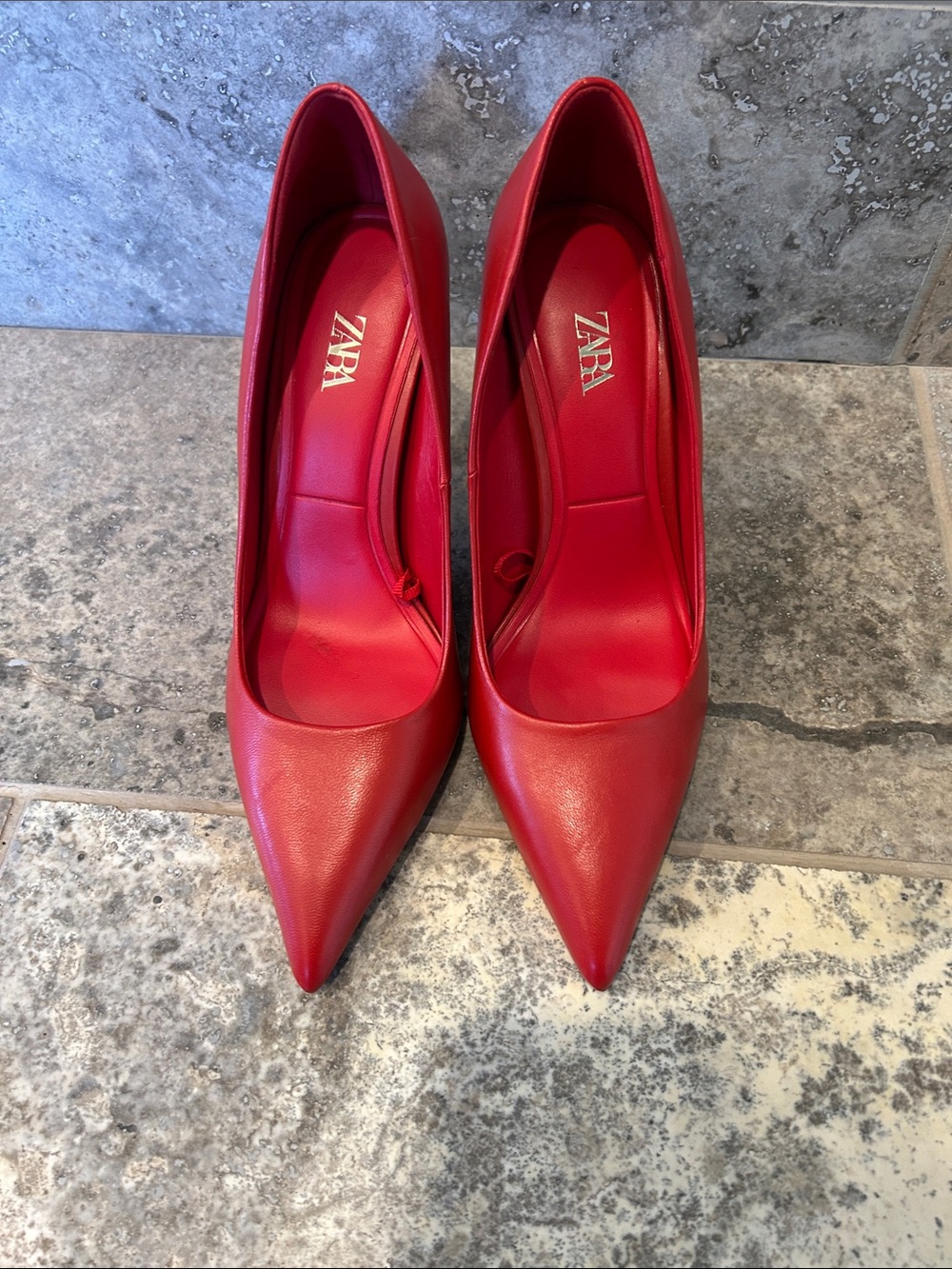 Zara Red Pointed-Toe Leather Stiletto Pumps